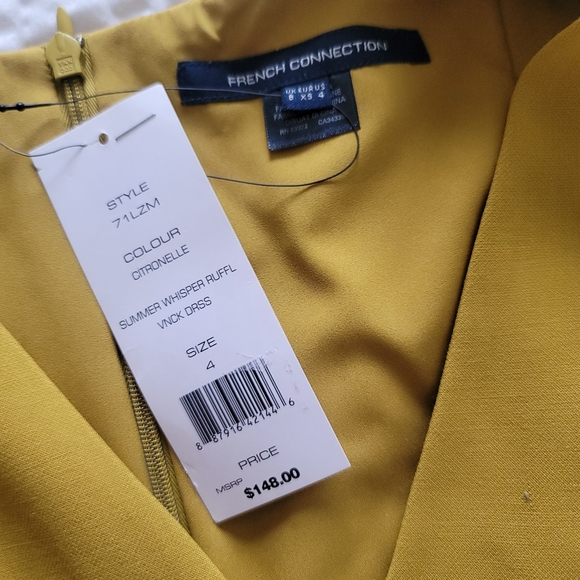 NWT French Connection Yellow Whisper V-neck Ruffled A-Line Mini Dress Size 4 - Picture 11 of 13